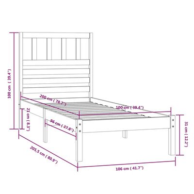 vidaXL Cadre de lit sans matelas marron miel pin massif 100x200 cm