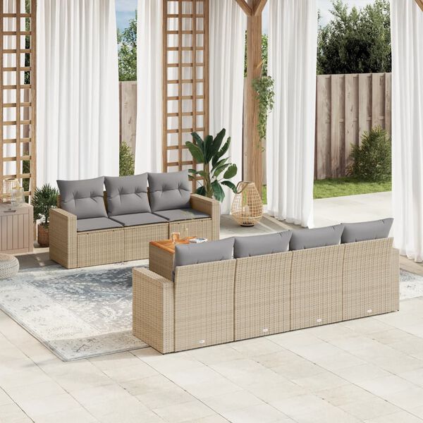 vidaXL Salon de jardin avec coussins 8 pcs beige r&eacute;sine tress&eacute;e