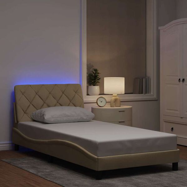 vidaXL Cadre de lit avec LED sans matelas cr&egrave;me 100x200 cm tissu