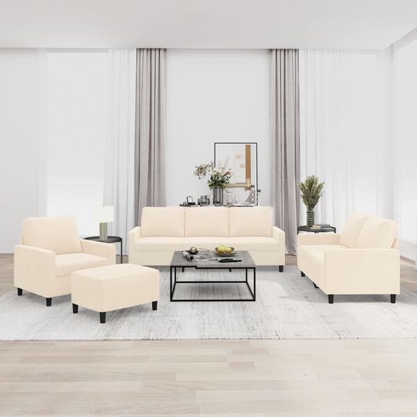 vidaXL Ensemble de canap&eacute;s 4 pcs avec coussins Cr&egrave;me Velours