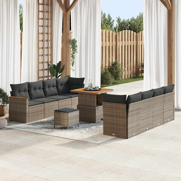 vidaXL Ensemble de canap&eacute; de jardin 11 pcs Gris polyrotin