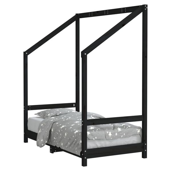 vidaXL Cadre de lit pour enfant noir 70x140 cm bois de pin massif