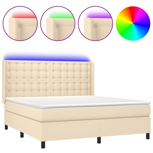 vidaXL Sommier &agrave; lattes de lit matelas et LED Cr&egrave;me 180x200 cm Tissu
