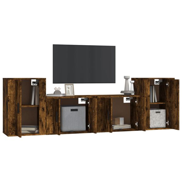 vidaXL Ensemble de meubles TV 4 pcs Ch&ecirc;ne fum&eacute; Bois d'ing&eacute;nierie