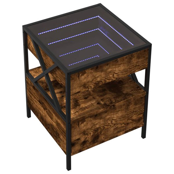 vidaXL Table de chevet avec LED infini ch&ecirc;ne fum&eacute; 40x40x51 cm