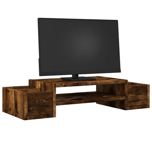vidaXL Support de moniteur avec rangement ch&ecirc;ne fum&eacute; bois d'ing&eacute;nierie