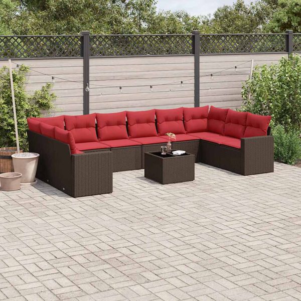 vidaXL Salon de jardin et coussins 11 pcs marron r&eacute;sine tress&eacute;e