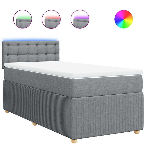 vidaXL Sommier &agrave; lattes de lit avec matelas Gris clair 90x200 cm Tissu