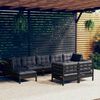 vidaXL Salon de jardin 9 pcs avec coussins Noir Bois de pin massif