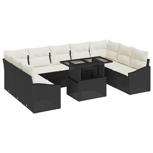 vidaXL Ensemble de canap&eacute; de jardin 10 pc Noir et Cr&egrave;me