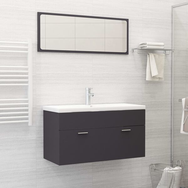 vidaXL Ensemble de meubles de salle de bain Gris Aggloméré