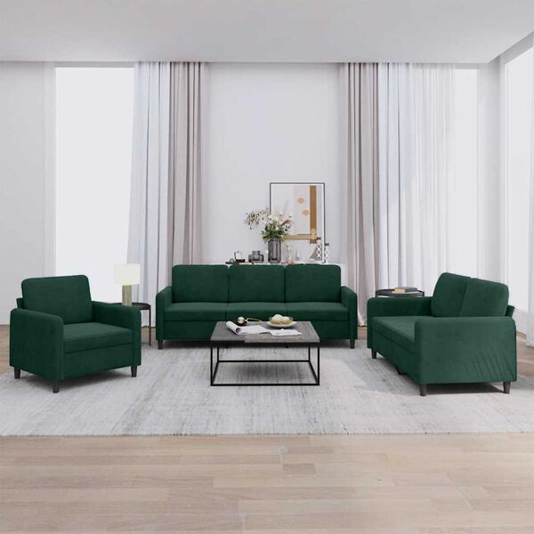 vidaXL Ensemble de canap&eacute;s 3 pcs vert fonc&eacute; velours
