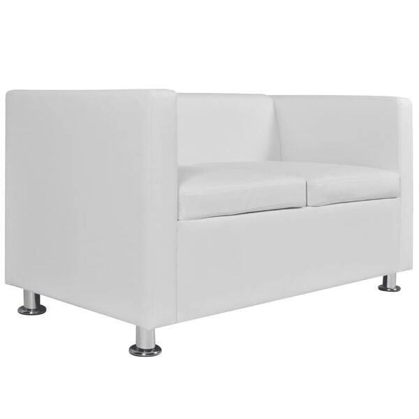 vidaXL Canap&eacute; 2 places en similicuir blanc