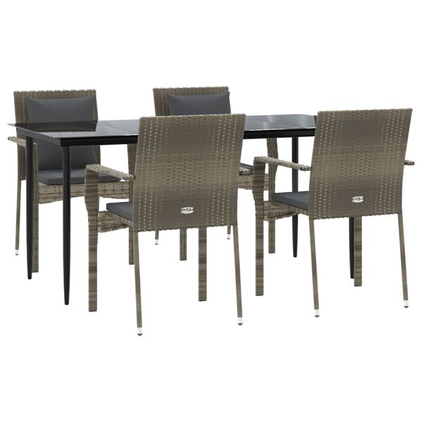 vidaXL Ensemble &agrave; manger de jardin coussins 5 pcs noir et gris