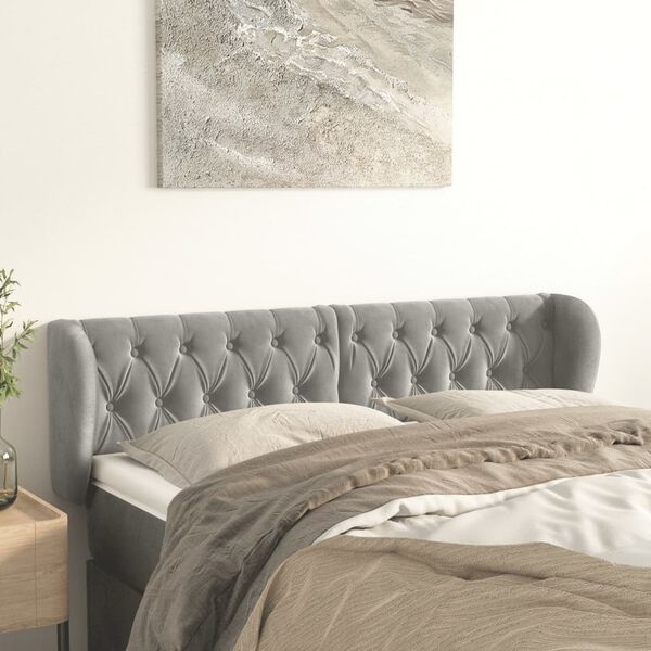 vidaXL T&ecirc;te de lit avec oreilles Gris clair 163x23x78/88 cm Velours