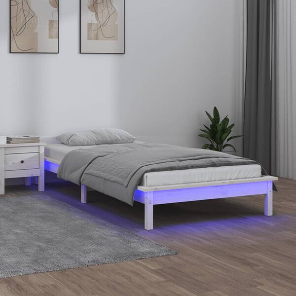 vidaXL Cadre de lit &agrave; LED sans matelas blanc 90x200 cm bois massif