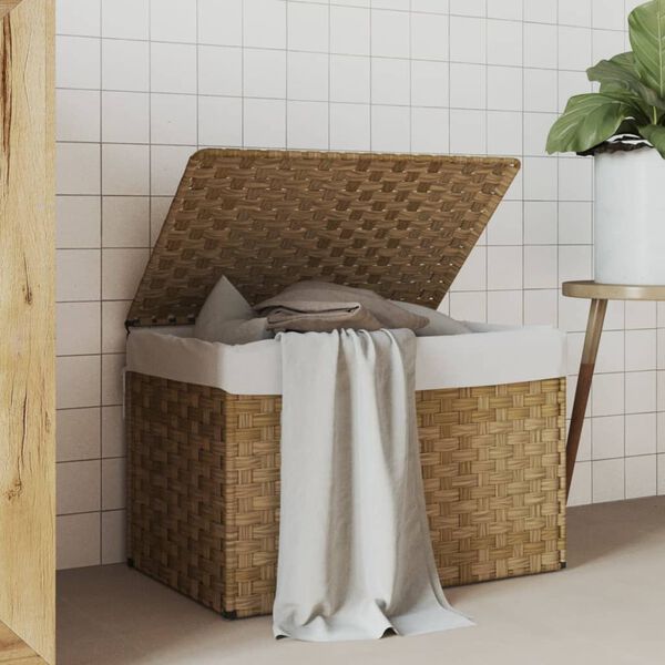 vidaXL Panier &agrave; linge avec couvercle 55,5x35x34 cm r&eacute;sine tress&eacute;e
