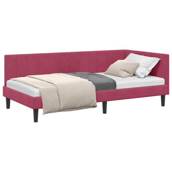 vidaXL Cadre de lit d'angle Bordeaux 90 cm x 200 cm Velours