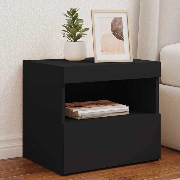 vidaXL Tables de chevet avec lumi&egrave;res LED 2 pcs noir 50x40x45 cm