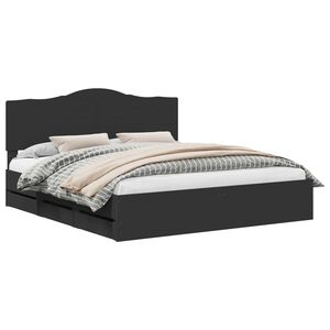 vidaXL Cadre de lit avec tiroir Noir 200 x 200 cm Bois Ing&eacute;nierie
