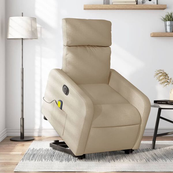 vidaXL Fauteuil inclinable de massage &eacute;lectrique Cr&egrave;me Tissu