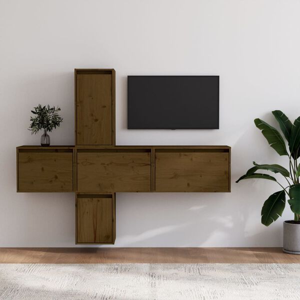 vidaXL Meubles TV 5 pcs Marron miel Bois massif de pin