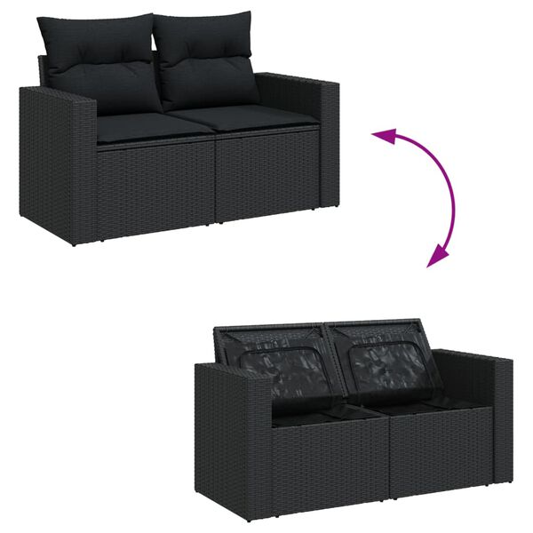 vidaXL Salon de jardin 10 pcs avec coussins noir r&eacute;sine tress&eacute;e