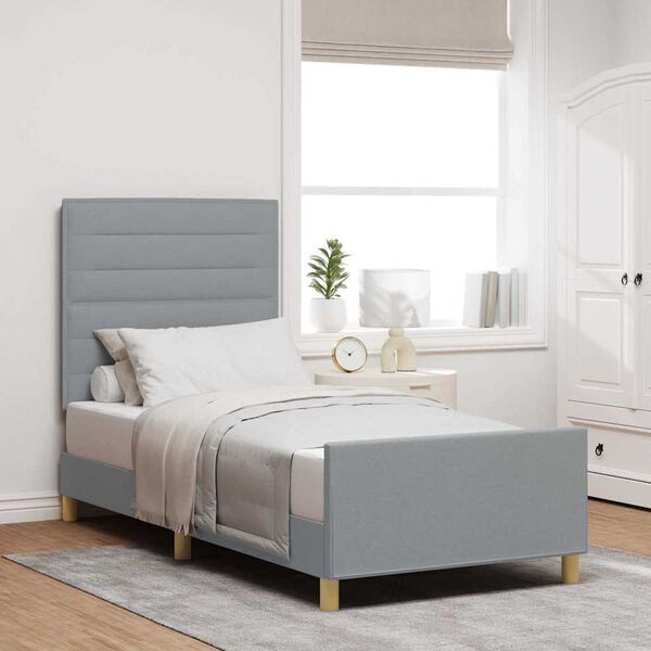 vidaXL Cadre de lit avec t&ecirc;te de lit Gris clair 100 x 200 cm tissu