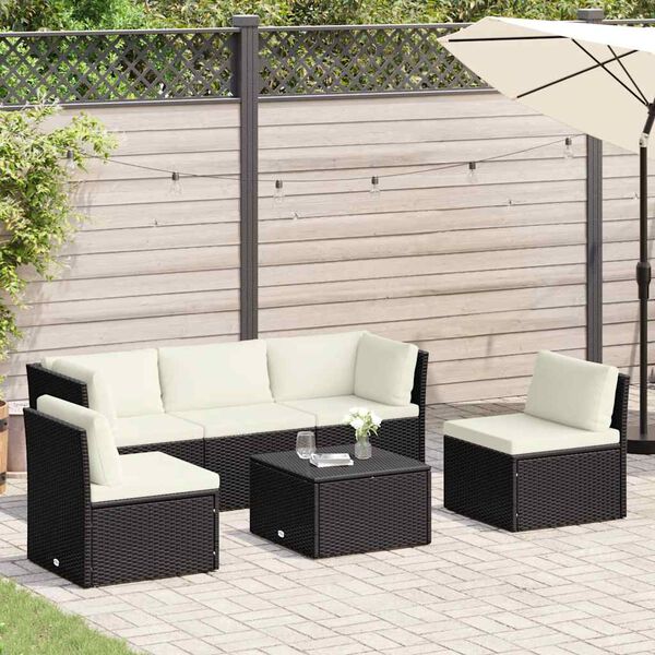 vidaXL Salon de jardin 4 pcs avec coussins Résine tressée Marron