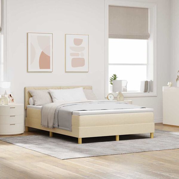 vidaXL Lit &agrave; ressort LED avec matelas Cr&egrave;me 140 x 190 cm tissu