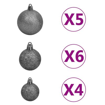 vidaXL Arbre de Noël mince pré-éclairé et boules argenté 120 cm