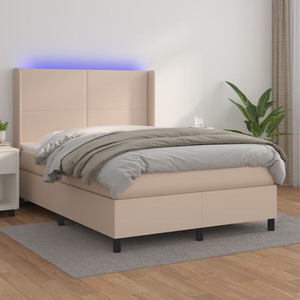 vidaXL Sommier &agrave; lattes de lit matelas LED Cappuccino 140x200 cm