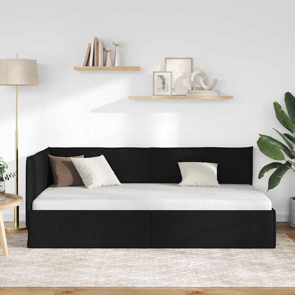 vidaXL Cadre de lit d'angle avec t&ecirc;te de lit Noir 90 x 190 cm Velours