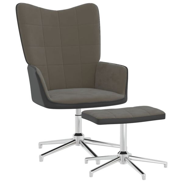 vidaXL Chaise de relaxation avec tabouret Gris fonc&eacute; Velours et PVC