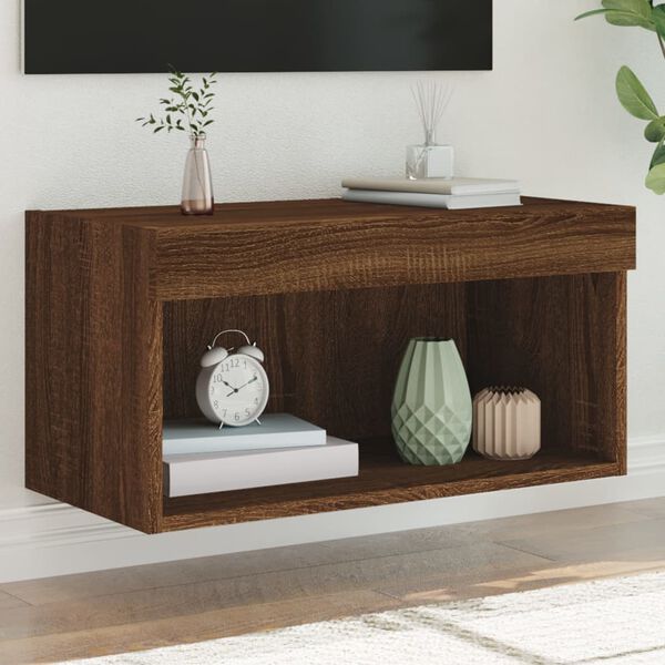 vidaXL Meuble TV avec lumi&egrave;res LED ch&ecirc;ne marron 60x30x30 cm