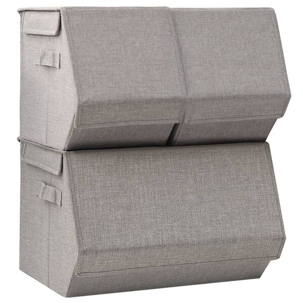 vidaXL Bo&icirc;tes de rangement empilables 3 pcs Tissu Gris