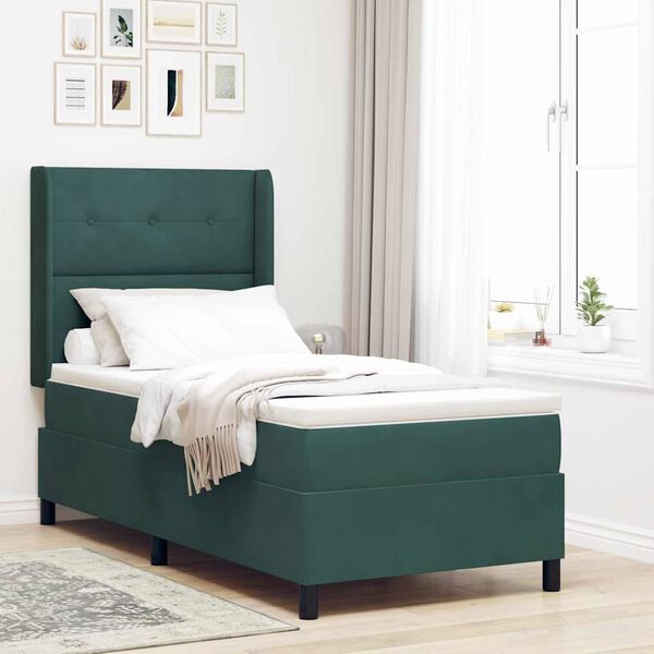 vidaXL Lit &agrave; Ressorts avec Matelas LED Vert fonc&eacute; 90 x 200 cm Velours