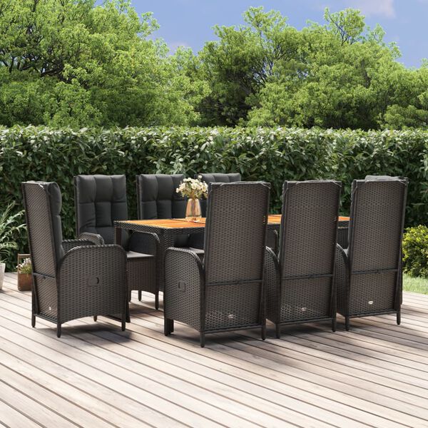 vidaXL Ensemble à manger jardin 9pcs et coussins noir résine tressée