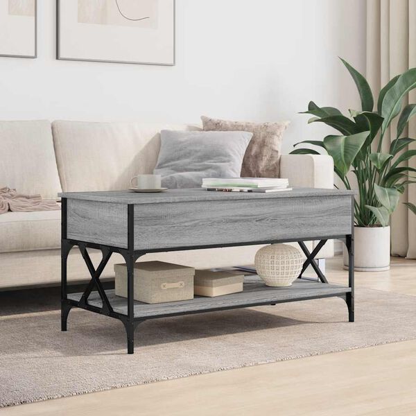 vidaXL Table basse sonoma gris 100x50x50 cm bois d'ing&eacute;nierie et m&eacute;tal