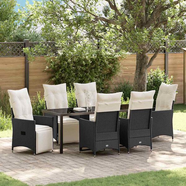 vidaXL Ensemble de salle &agrave; manger pour jardin 7 pcs Noir polyrotin