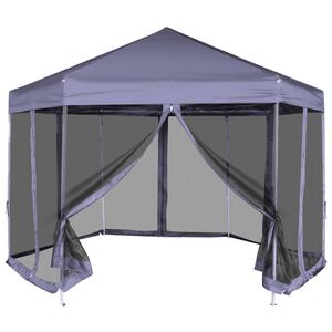 vidaXL Chapiteau hexagonal avec 6 parois lat&eacute;rales 3,6x3,1m Bleu fonc&eacute;
