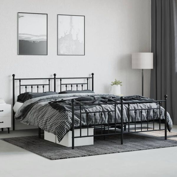 vidaXL Cadre de lit métal sans matelas avec pied de lit noir 180x200cm