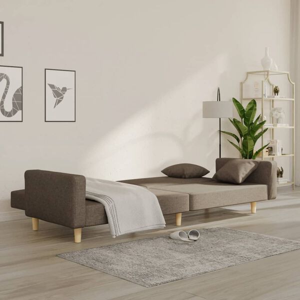 vidaXL Canap&eacute;-lit &agrave; 2 places avec deux oreillers taupe tissu