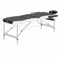 vidaXL Table de massage pliable 3 zones Aluminium Noir et blanc
