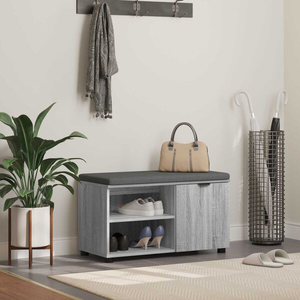 vidaXL Banc d'entr&eacute;e avec coussin Uni Gris Sonoma 80 x 38 x 46 cm