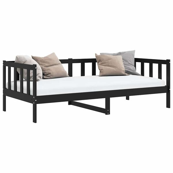 vidaXL Lit de jour sans matelas noir bois de pin massif 90x200 cm