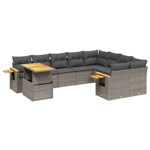 vidaXL Salon de jardin avec coussins 10 pcs gris r&eacute;sine tress&eacute;e