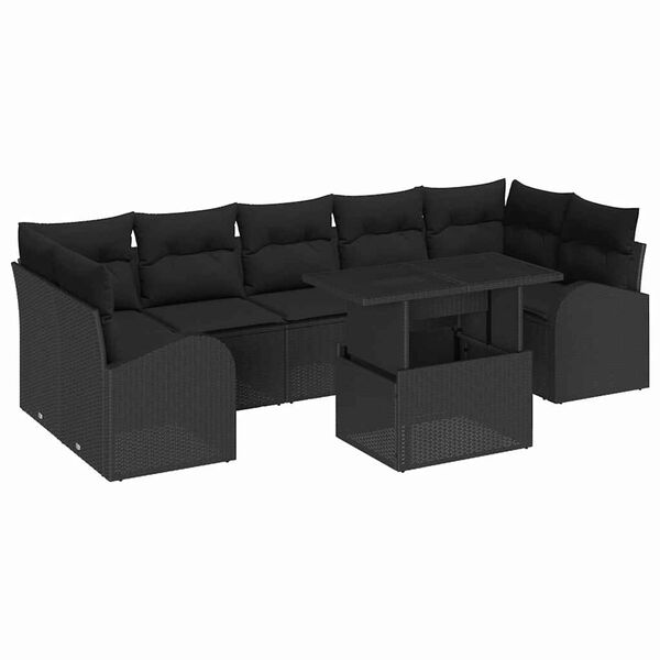 vidaXL Ensemble de canapé de jardin avec coussin 8 pcs Noir Poly rotin