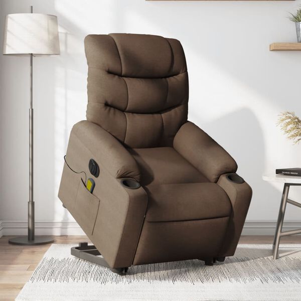 vidaXL Fauteuil inclinable de massage &eacute;lectrique Marron Tissu
