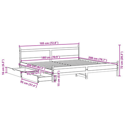 vidaXL Cadre de lit sans matelas blanc 180x200 cm bois massif de pin